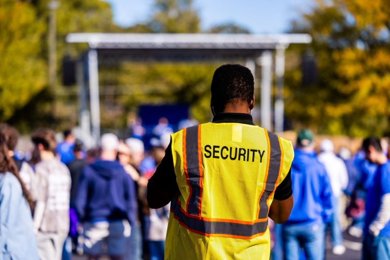 Agent de sécurité devant la foule d'un festival